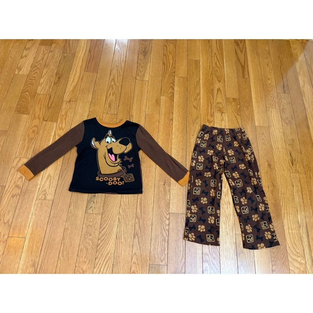 Scooby-Doo Kids Pajama Set Brown Black Fleece Pants Long Sleeve Top Size S 6/7